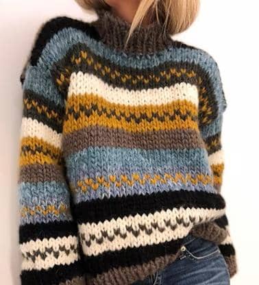 Multicoloured High Neck Drop Shoulder Sweater Knitting Pattern