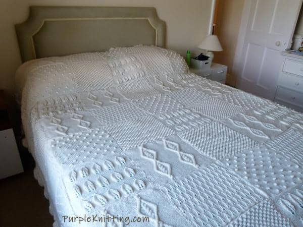 completed knitted bedspread from textured squares